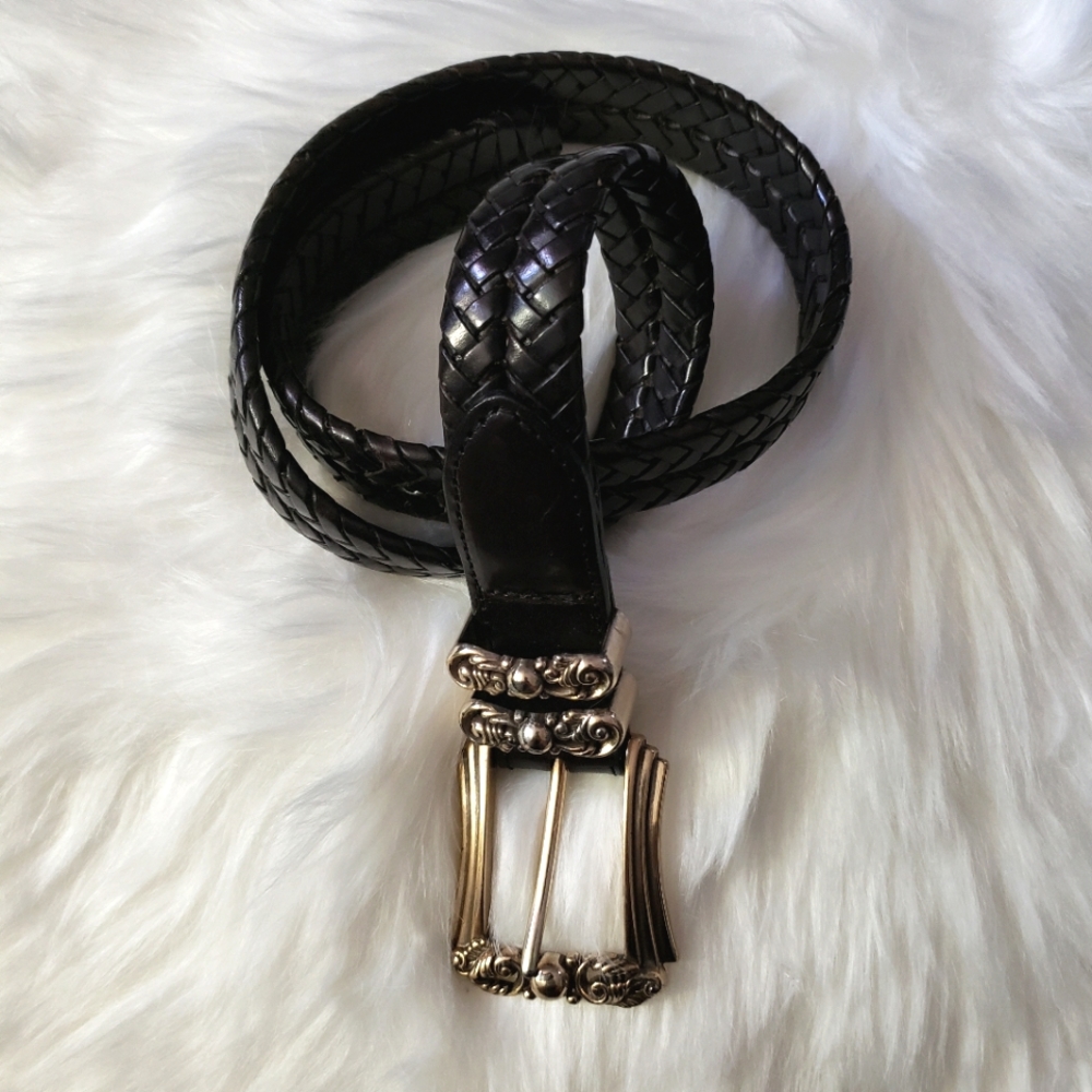 Brighton Leather Belt Double Braided Brown Women's Ornate Buckle Size Small/28